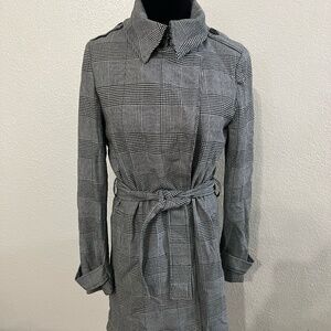 Carolina Belle Plaid Coat with Tie- Black and White- Size Small
